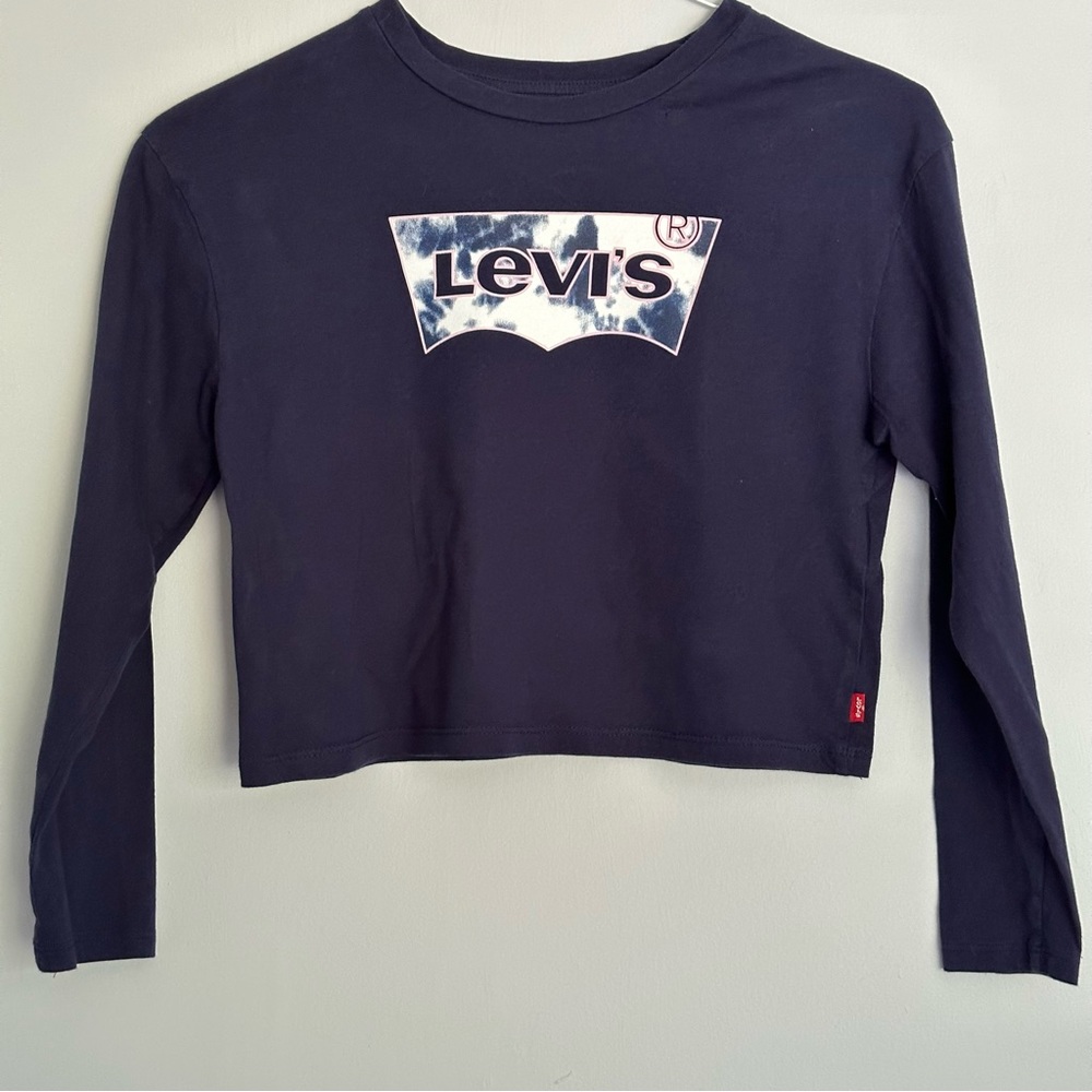 Levi’s Crop Top Girls Sz 10-12 Blue Medium Batwing print front VGC